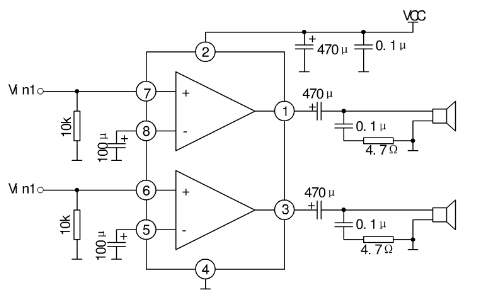 tda2822音頻功率放大器的典型應用電路圖