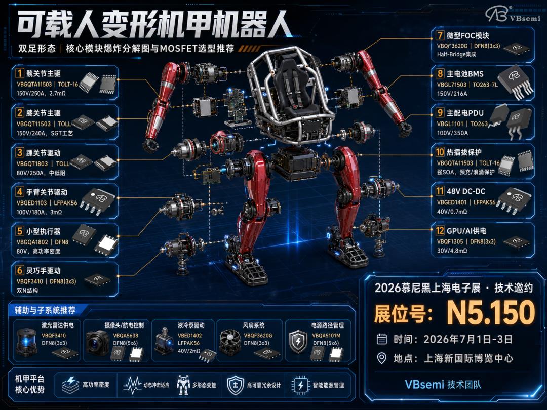 2026年可载人变形机甲机器人 MOSFET深度选型方案