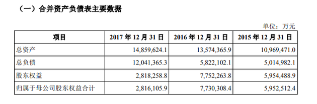 合并资产负债表主要数据