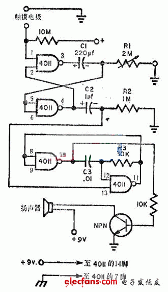 用CD4011的警察警报器制作电路图