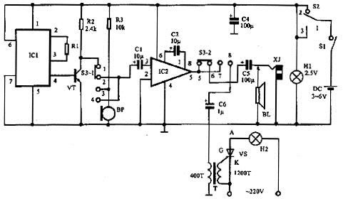 多功能呼救器电路原理图