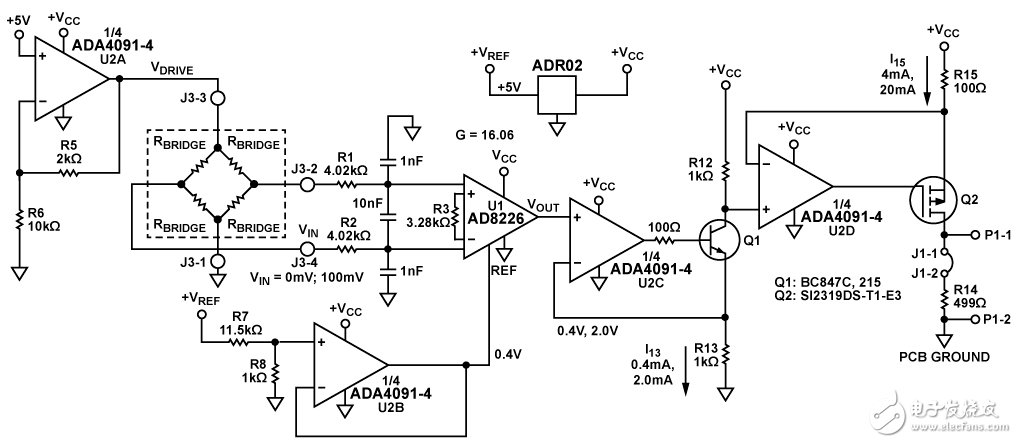 4mA至20mA压力传感器变送器，集成电压或电流驱动