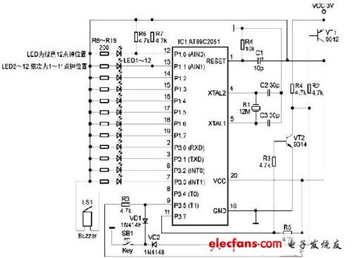 基于AT89C2051单片机制作的厨房定时器电路设计图