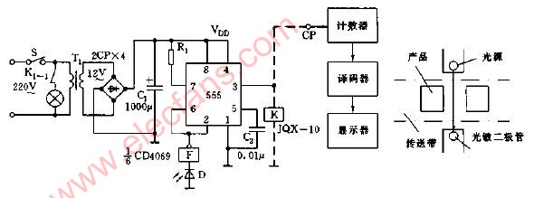 简易光控脉冲计数器电路图