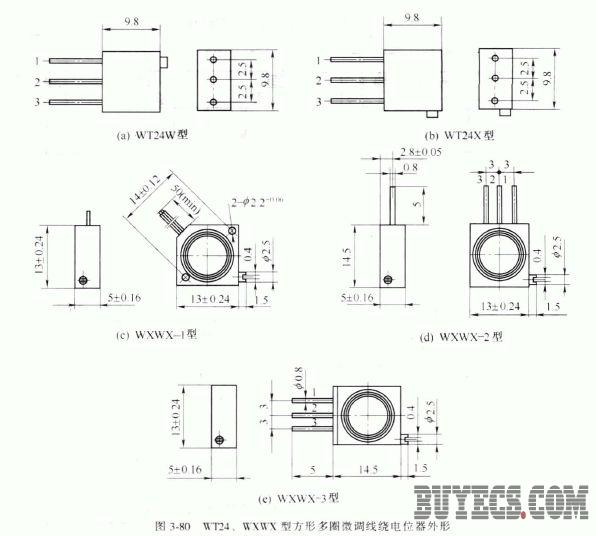 WT24、WXWX型方形多圈微调线绕电位器外形