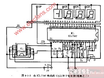 由ICL7107构成的3,1 2位数字电压表电路图(之二)