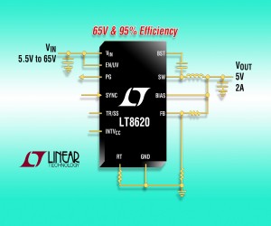 凌力尔特65V、2.2MHz 同步降压型开关稳压器   可提供2A电流而IQ 仅为2.5μA