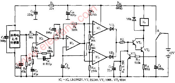 红外防盗报警电路图