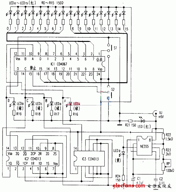 可演示CD4067功能的实验电路图