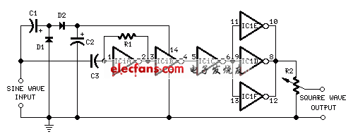 自供电正弦方波转换器电路设计图