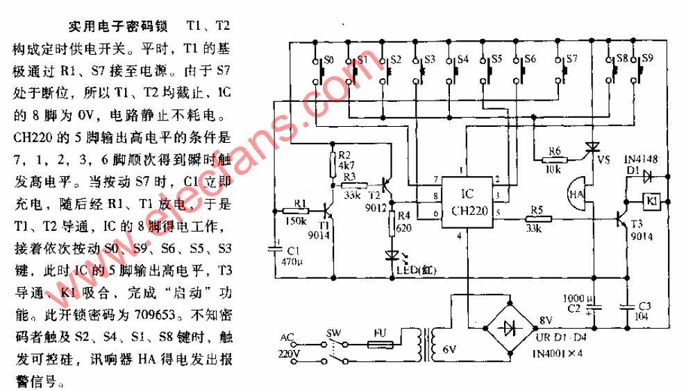 实用电子密码锁电路图