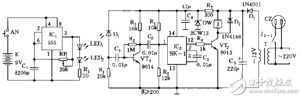 555红外遥控开关电路原理图（图二）-电子元器件
