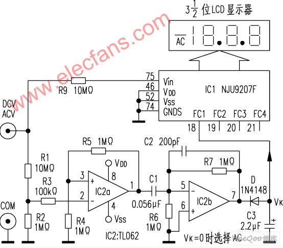 万用表AC/DC(交流直接)自动转换电路