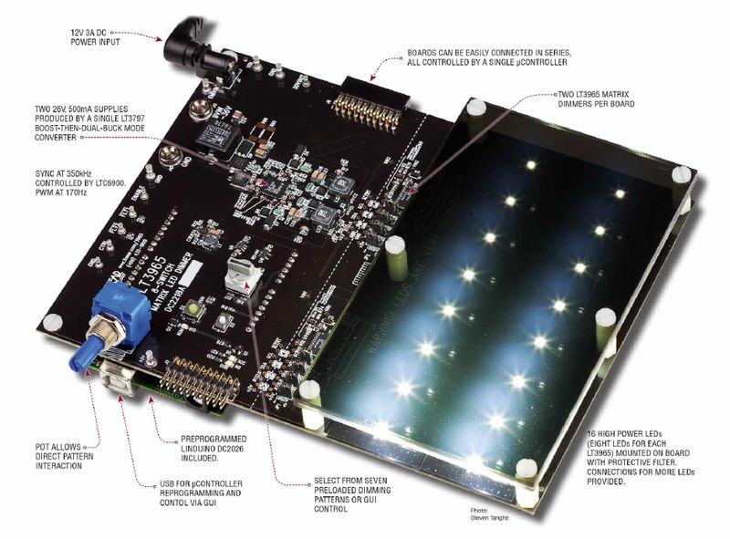 LED矩阵调光器演示电路作为屏蔽层运行