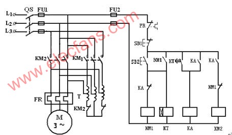 两个接触器控制的自耦变压器降压起动控制电路图（图一）
