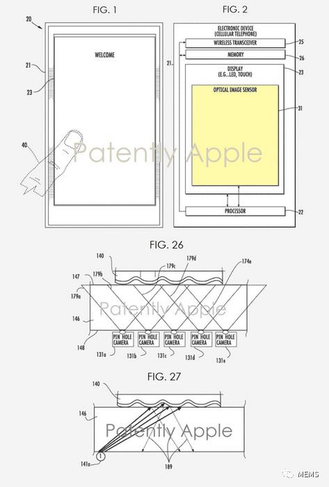 苹果新专利曝光：屏下微孔洞镜头与屏下识别3D指纹结构数据