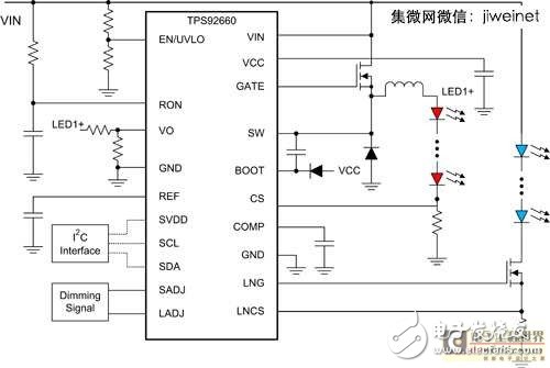 双串可调光LED驱动器，包含一个降压转换器与一个线性稳压器-电子元器件