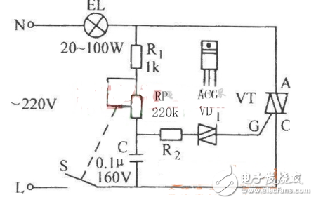 晶闸管无级调光调速电路图-电子元器件