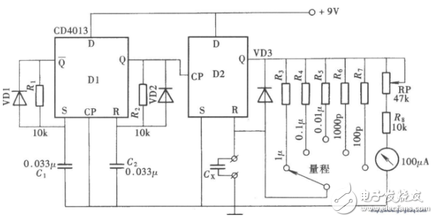 基于cd4013模拟式电容量测量仪-IC交易网