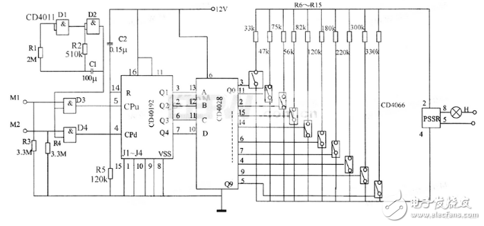 用CD40192CD4028制作的电子调光电路-电子元件