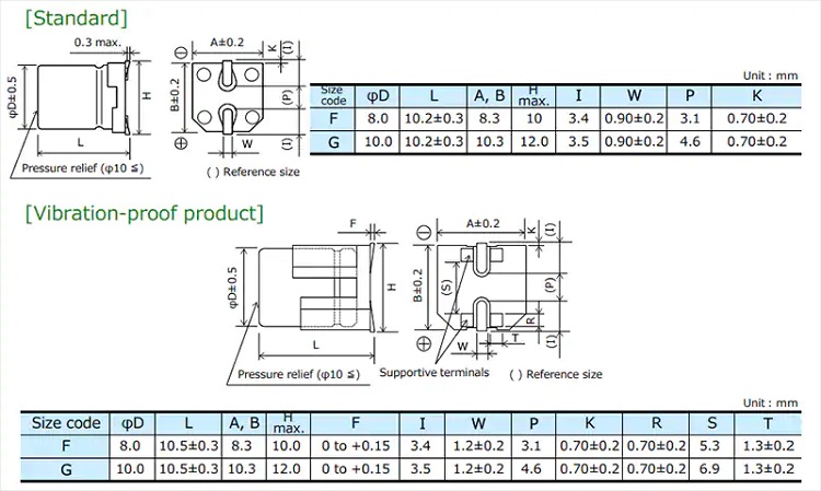 EEH-ZF SMD混合铝电解电容器封装尺寸图