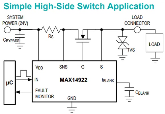 MAX14922高侧开关控制器典型应用电路图