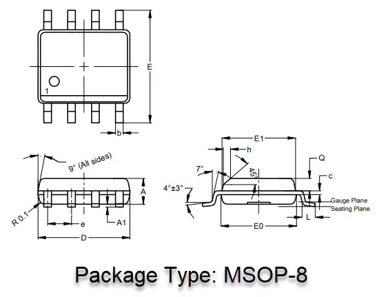 AS2333S-13双CMOS运算放大器封装尺寸MSOP-8