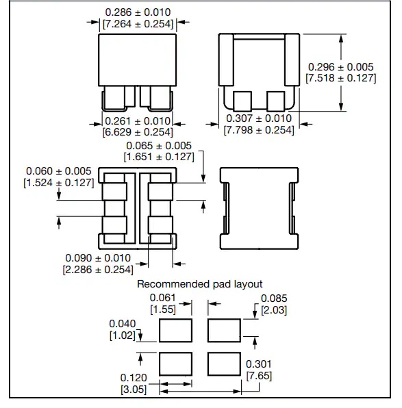 IHLD2525GG-5A大电流电感器封装尺寸（英寸）