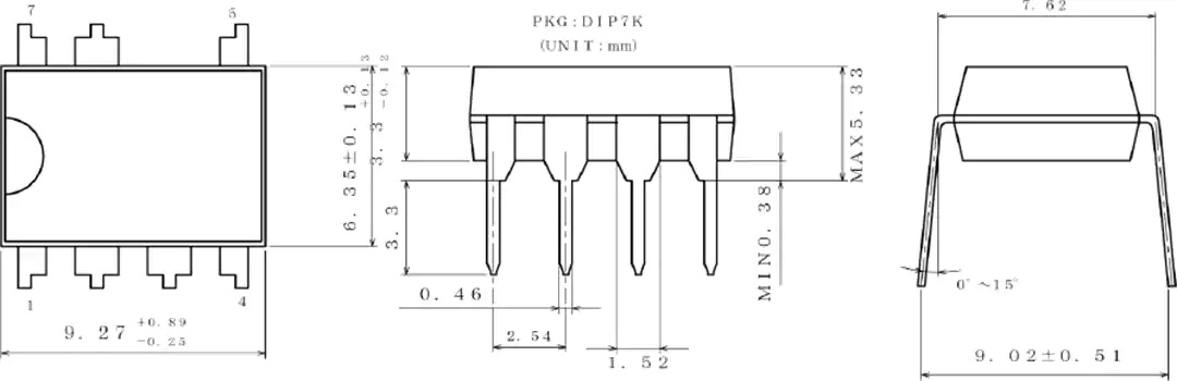 BM2P PWM DC-DC转换器 DIP7K封装尺寸