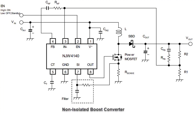 NJW4140开关稳压器IC应用电路图