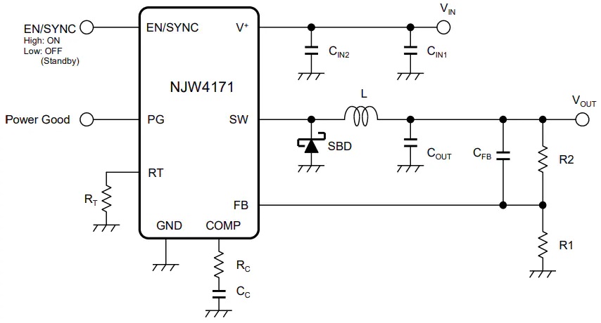 NJW4171开关稳压器IC典型应用电路图