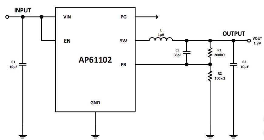 AP61102开关稳压器典型应用电路图