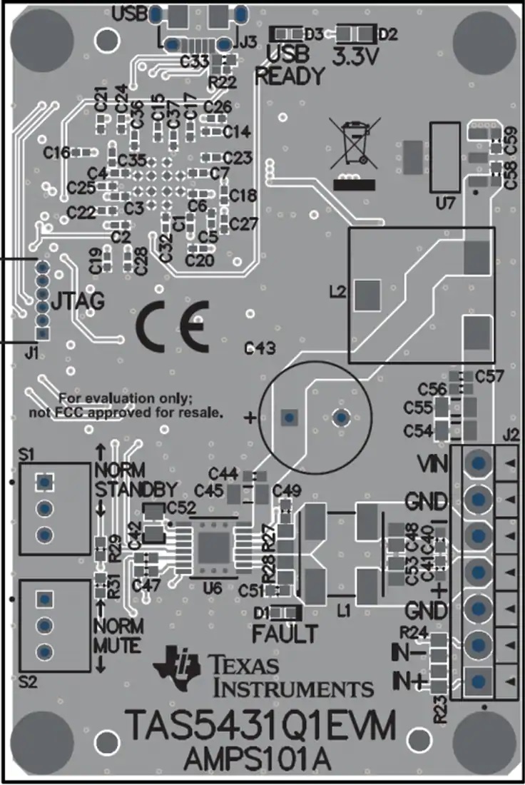 TAS5431Q1EVM放大器评估模块电路板布局接口功能图