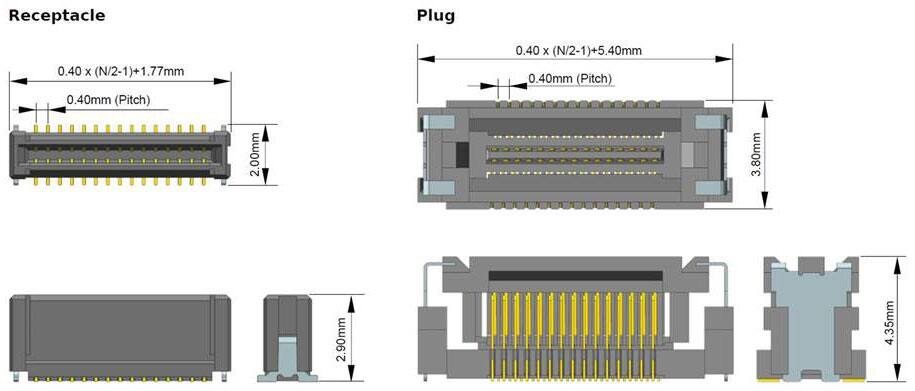 FSB5系列SlimStack板对板连接器插座和插头图示