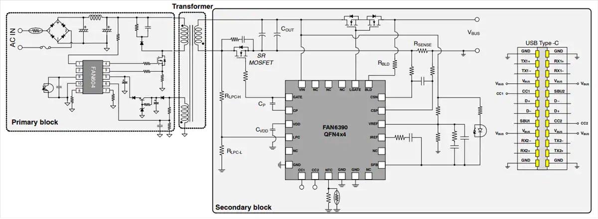 FAN63901JMPX USB Type-C充电控制器应用电路原理图