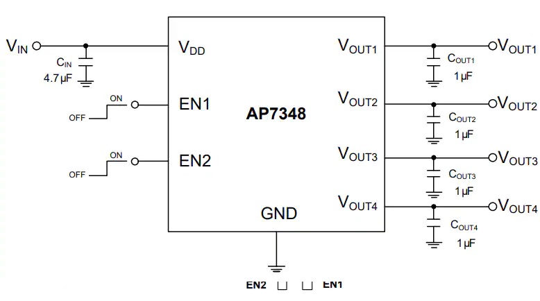AP7348具有使能功能的低噪声LDO典型应用电路图