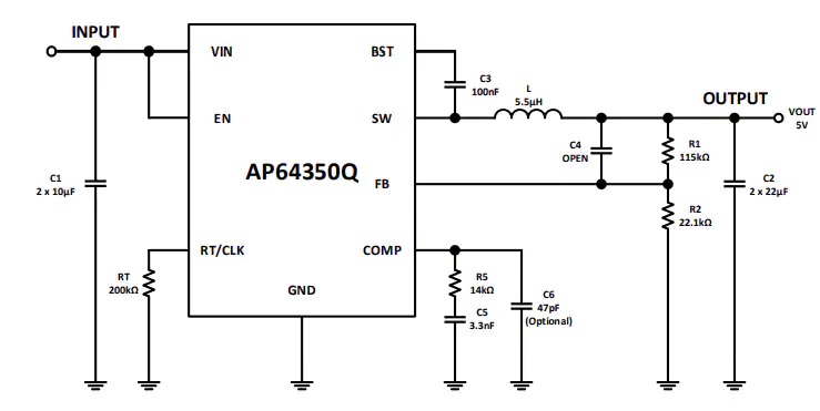 AP64350Q降压转换器典型应用电路图