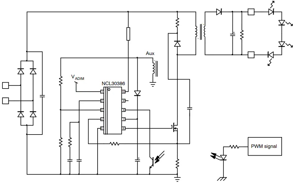 NCL30486智能调光CC/CV PSR控制器典型应用电路