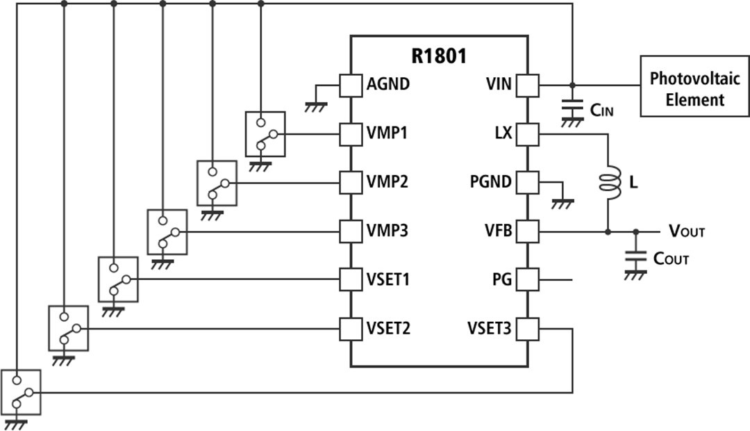 R1801K蓄电降压DC-DC转换器典型应用电路图