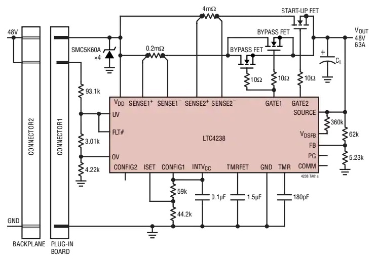 LTC4238热插拔控制器应用电路图