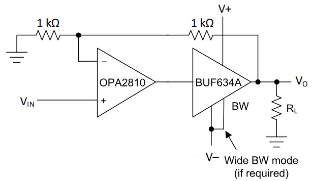 BUF634A 36V高速缓冲器典型应用电路图