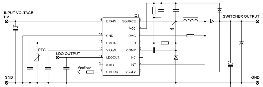 NCP10970双路输出HV降压开关应用原理图