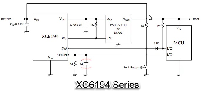 XC619x按钮式负载开关应用电路图XC6194系列