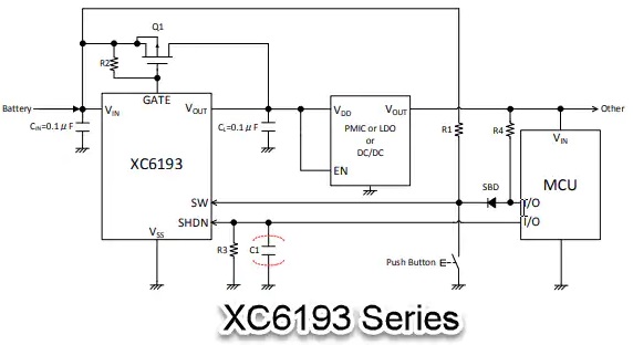 XC619x按钮式负载开关应用电路图XC6193系列