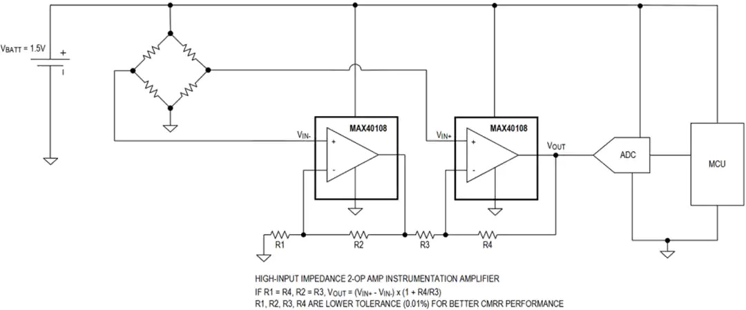 MAX40108低功耗精密运算放大器典型应用电路图