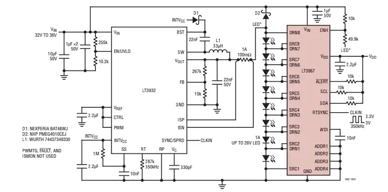 LT3967 LED照明驱动器典型应用电路图