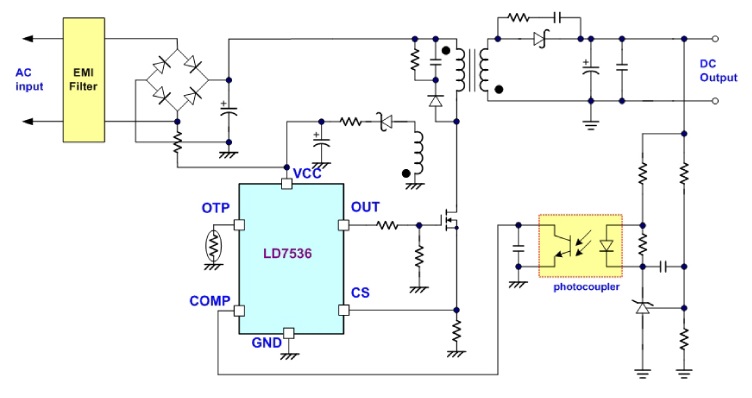 PWM控制器LD7536的应用电路图
