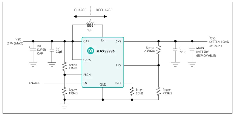 MAX38886充电/放电调节器典型应用电路
