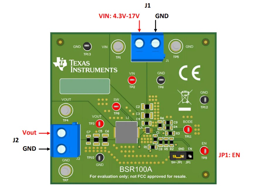 TPS562207EVM评估模块连接器和跳线的放置