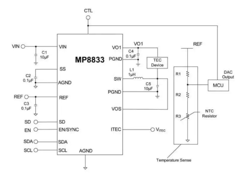 MP8833x热电冷却器控制器原理图